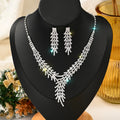 Women’s Stone-Inlaid Necklace & Earrings Set – Elegant Copper Jewelry for Weddings and Parties