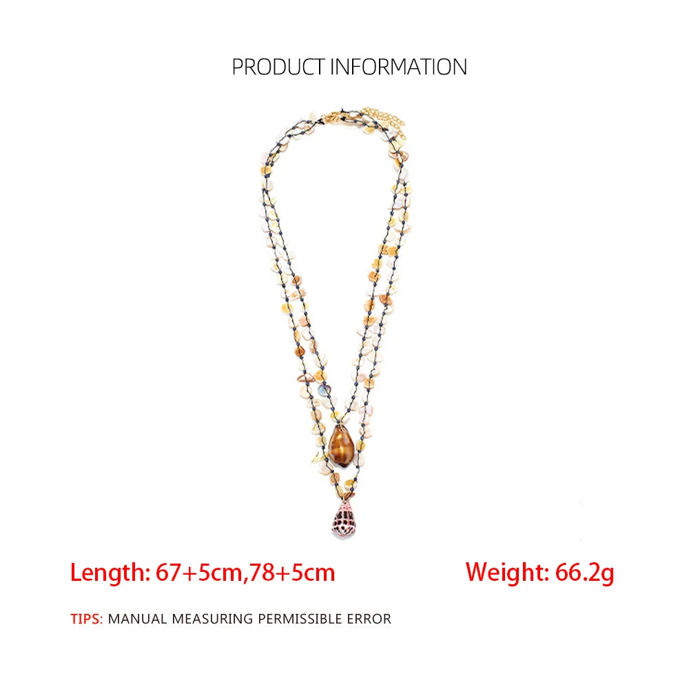 Women’s Bohemian Shell & Conch Pendant Necklace – Double-Layer Beach Jewelry