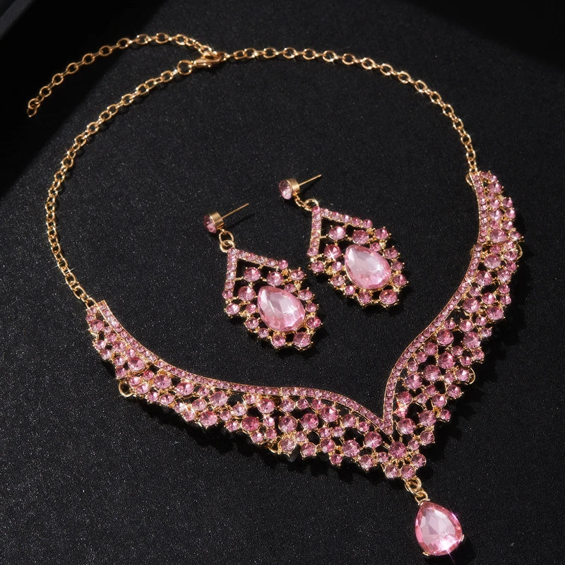Women’s Crystal Water Drop Necklace & Earrings Set – Adjustable Rhinestone Bridal Wedding Jewelry