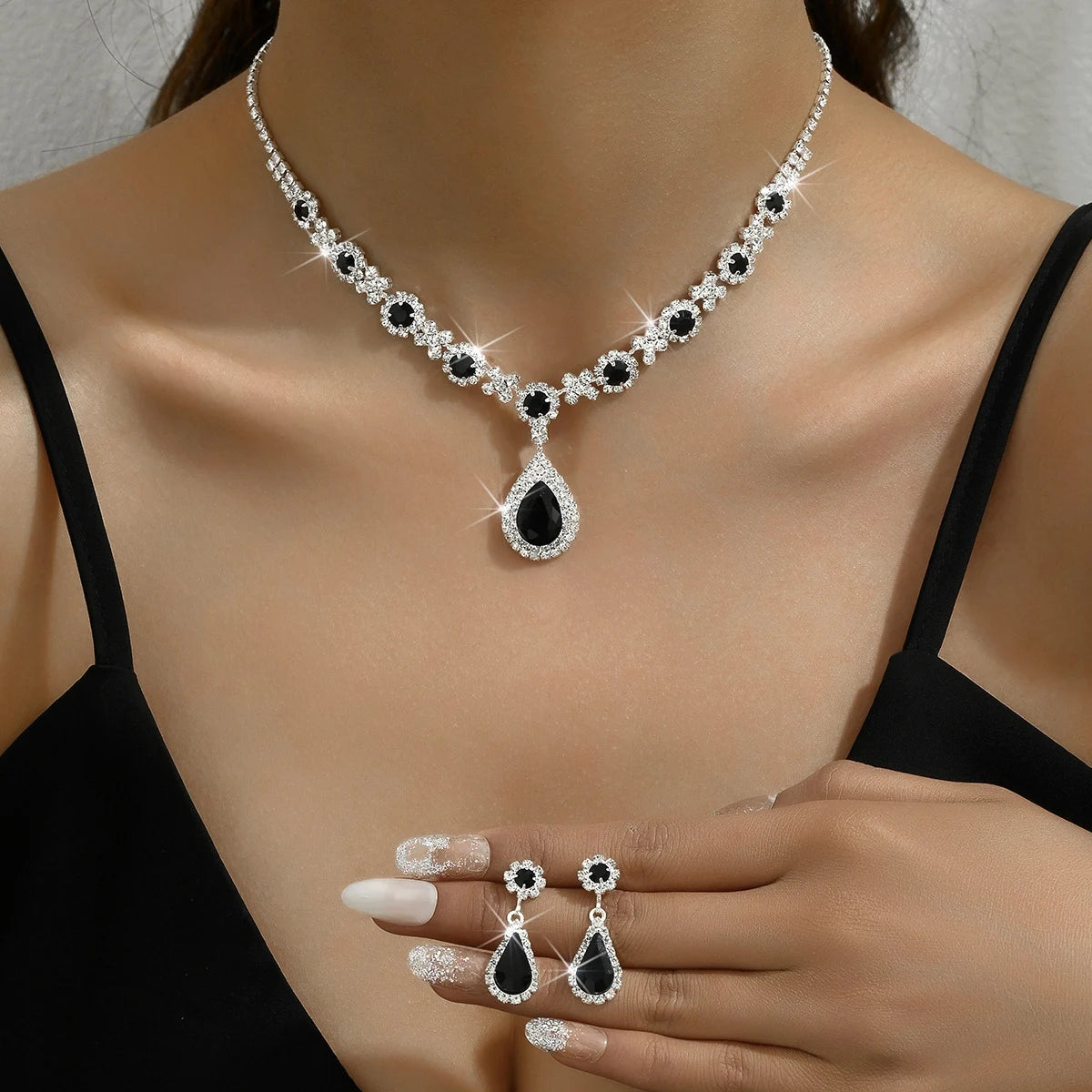 3-Piece Women’s Crystal Water Drop Necklace & Earrings Set – Bridal Wedding and Evening Jewelry