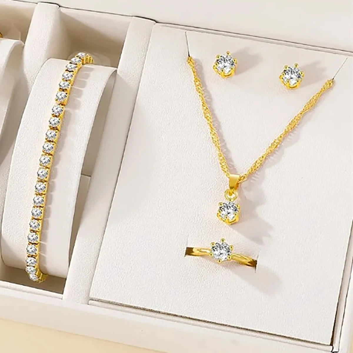 5-Piece Women’s Crystal Jewelry Set – Zirconia Necklace, Bracelet, Ring & Earrings for Weddings and Parties