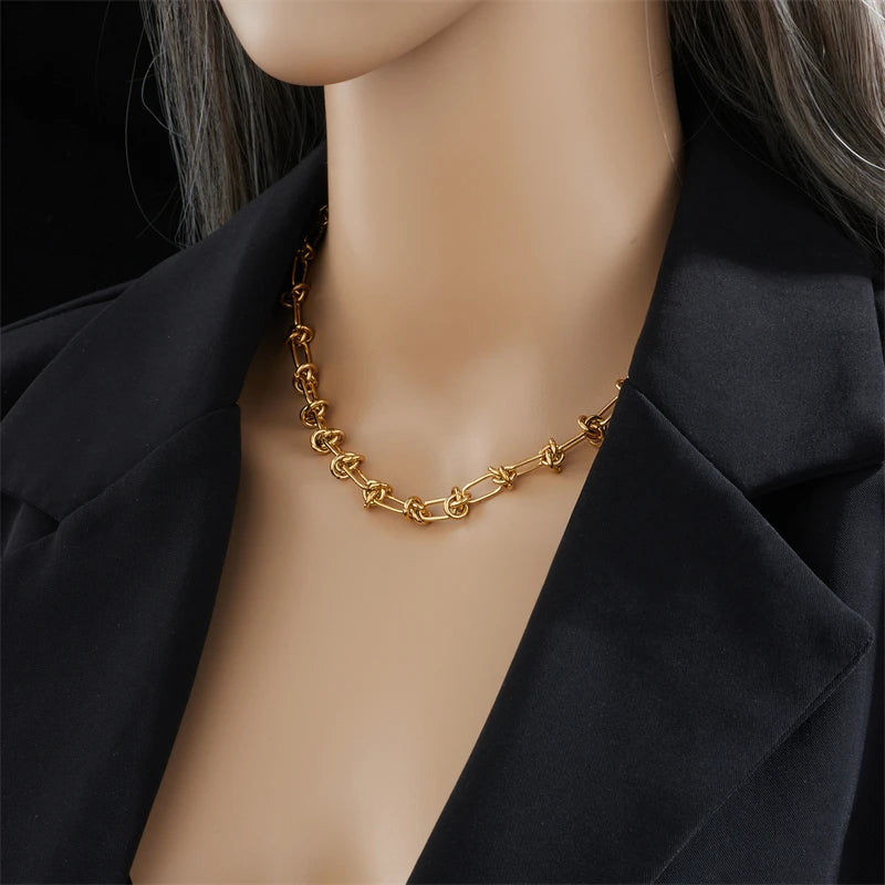 Women’s Twisted Knot Necklace & Bracelet Set – Gold & Silver-Tone Jewelry