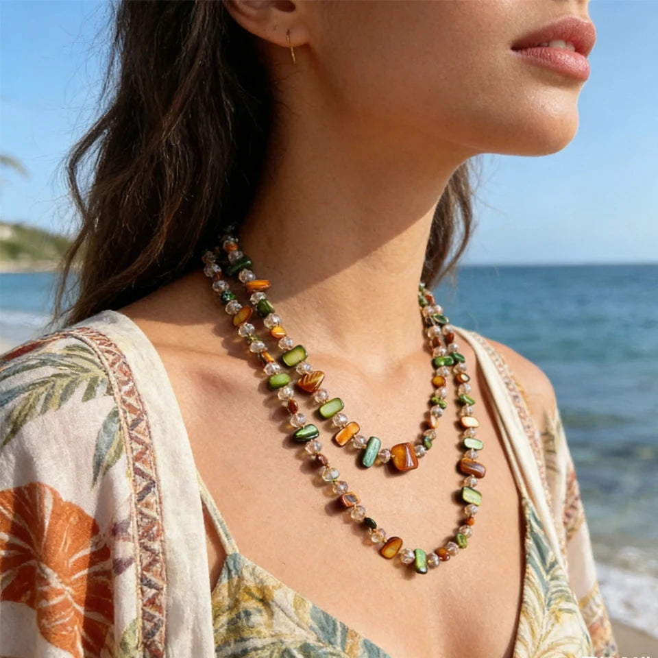 Bohemian Multicolor Shell Beaded Layered Necklace
