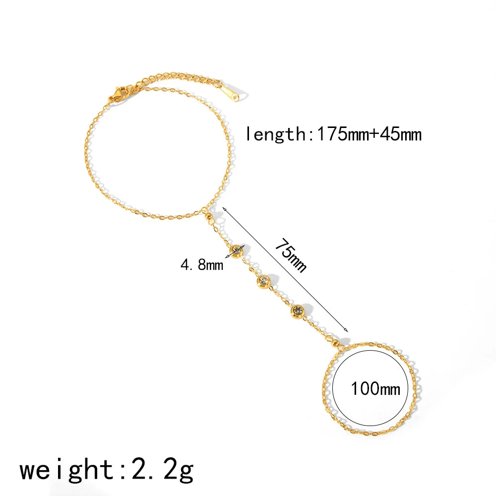 Women’s 18K Gold-Plated Zircon Ring Bracelet – Waterproof Stainless Steel Hand Chain Jewelry