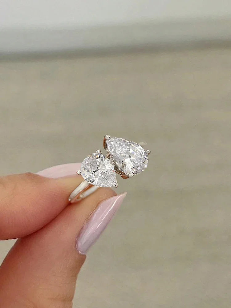 Women’s 925 Sterling Silver Interwoven Water Drop Ring – Sparkling Pear-Cut Wedding Jewelry