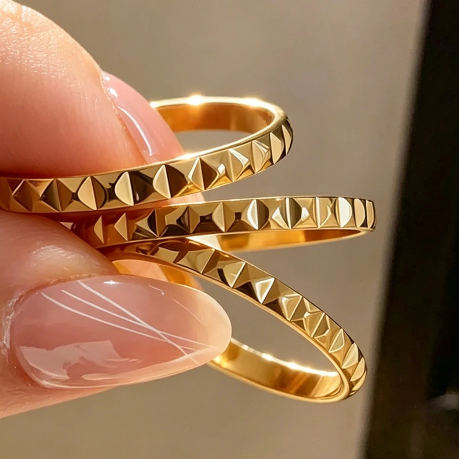 3-Piece Minimalist Raised Square Ring Set for Women