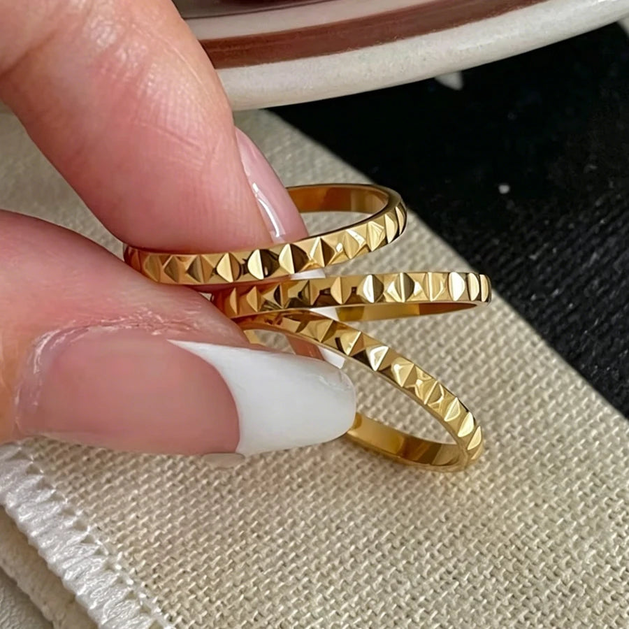 3-Piece Minimalist Raised Square Ring Set for Women