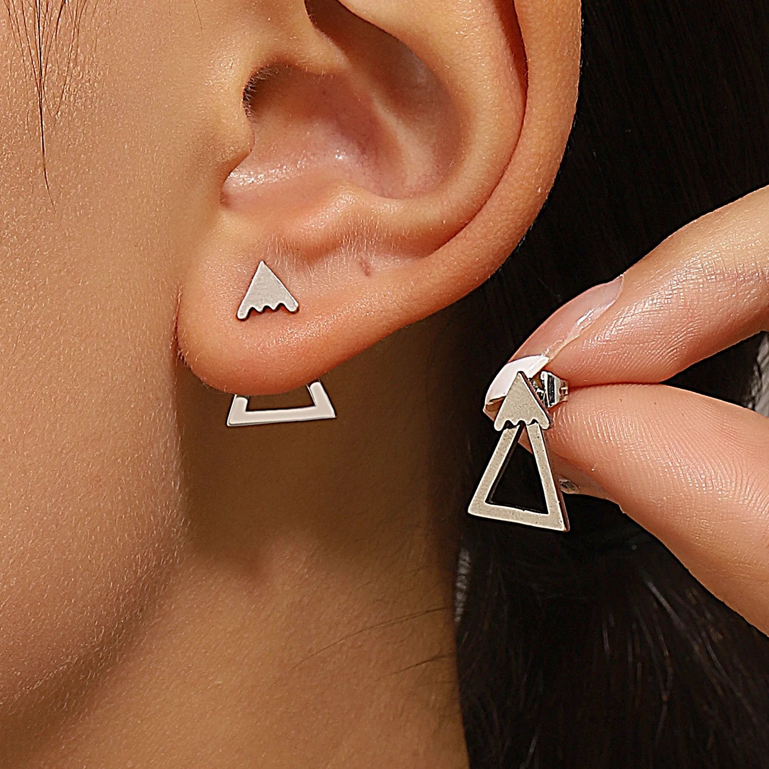 Minimalist Geometric Stud Earrings for Women – Detachable Square & Triangle Design