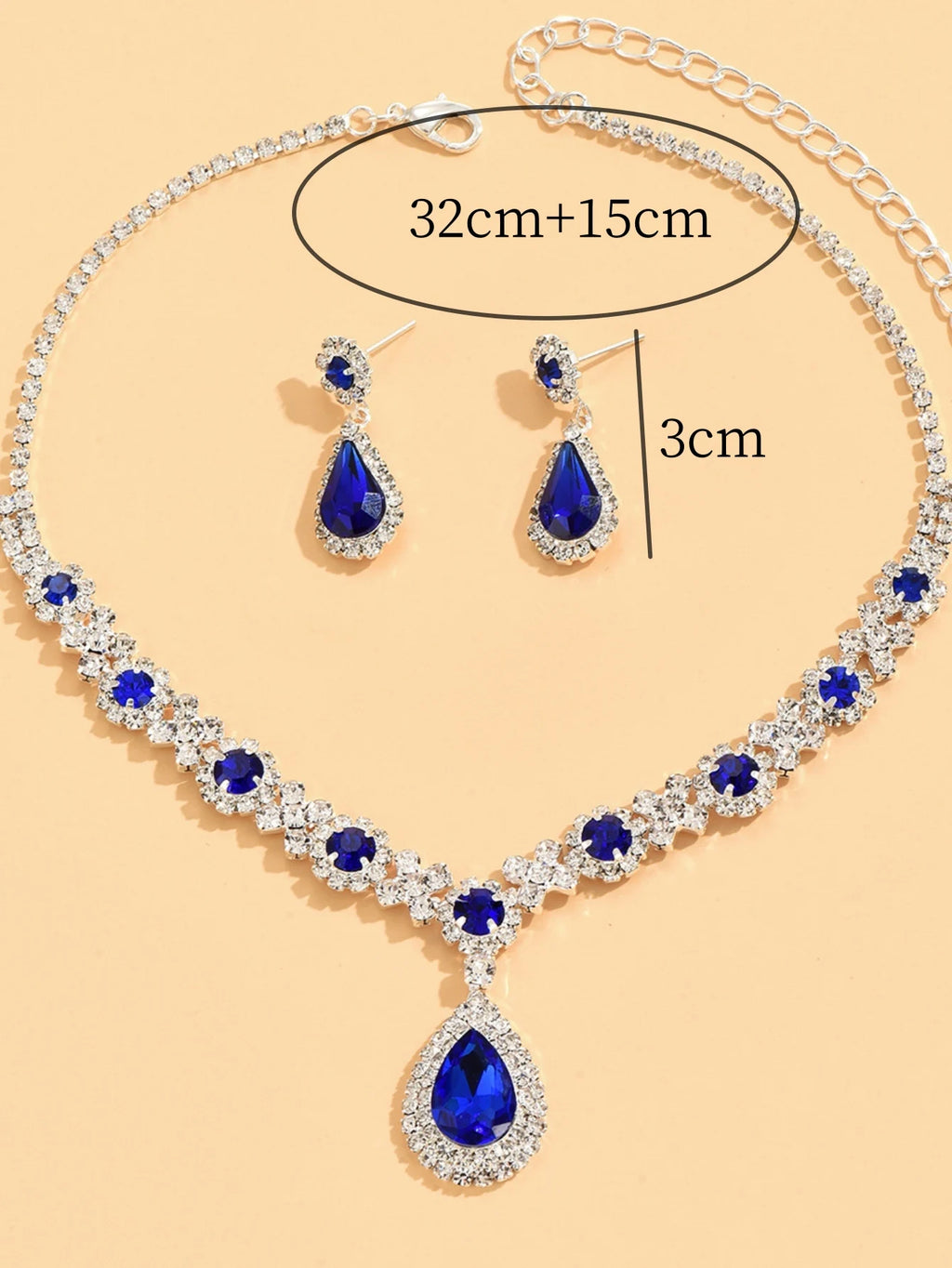 3-Piece Women’s Crystal Water Drop Necklace & Earrings Set – Bridal Wedding and Evening Jewelry