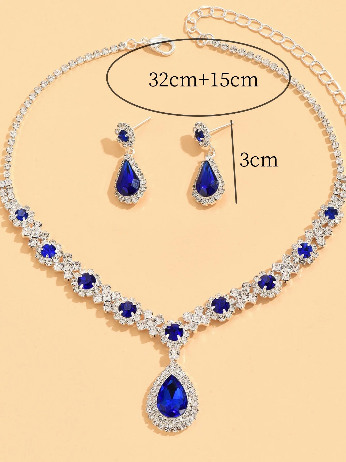 3-Piece Women’s Crystal Water Drop Necklace & Earrings Set – Bridal Wedding and Evening Jewelry