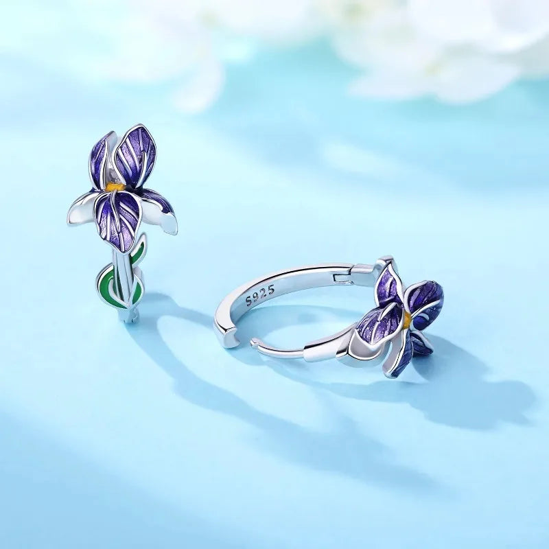 925 Sterling Silver Purple Iris Earrings