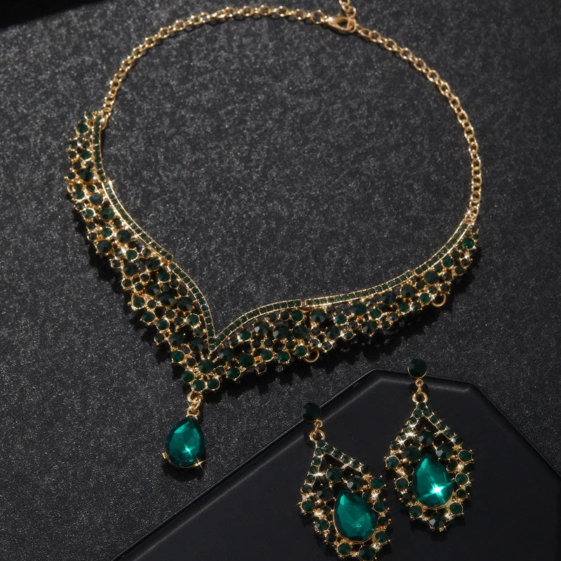 Women’s Crystal Water Drop Necklace & Earrings Set – Adjustable Rhinestone Bridal Wedding Jewelry