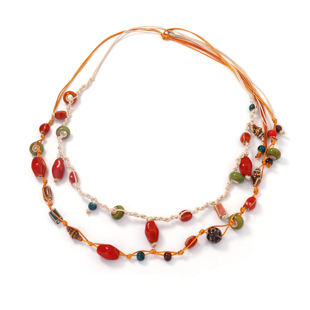 Women’s Bohemian Shell & Conch Pendant Necklace – Double-Layer Beach Jewelry