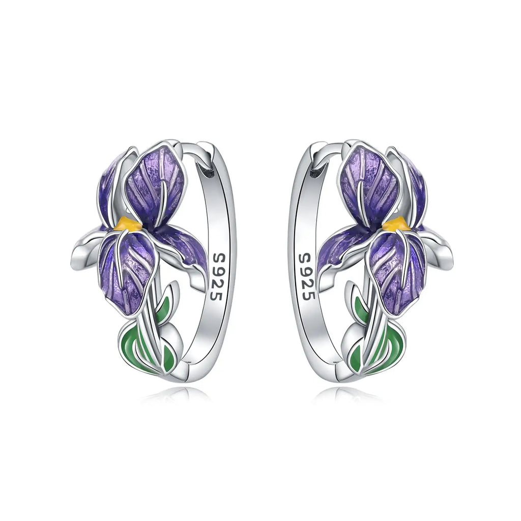 925 Sterling Silver Purple Iris Earrings