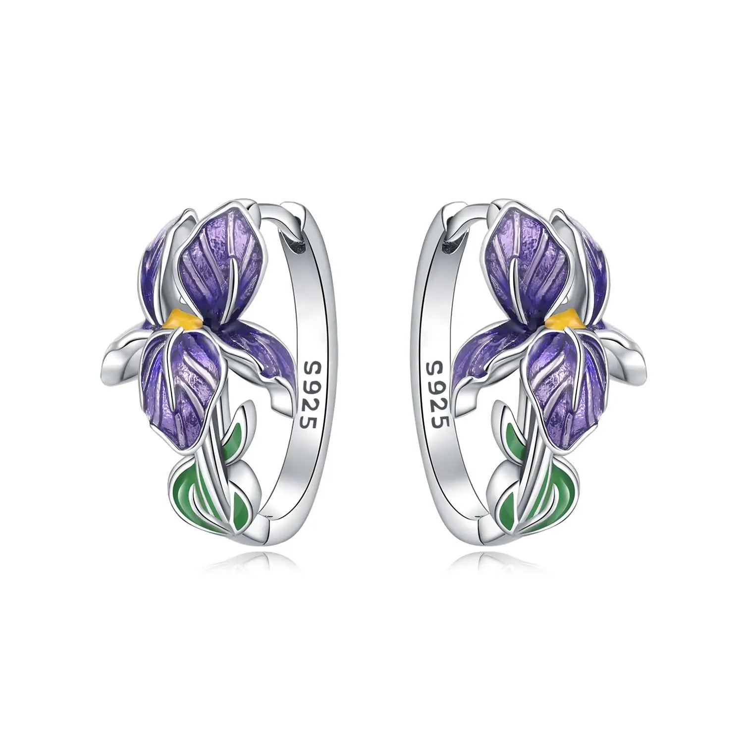 925 Sterling Silver Purple Iris Earrings