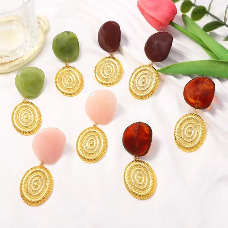 Women’s Irregular Geometric Resin Drop Earrings – Vintage Shell-Inspired Statement Jewelry
