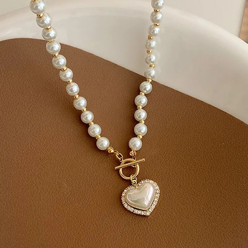 Women’s Pearl Heart Pendant Necklace – Elegant Romantic Jewelry Gift