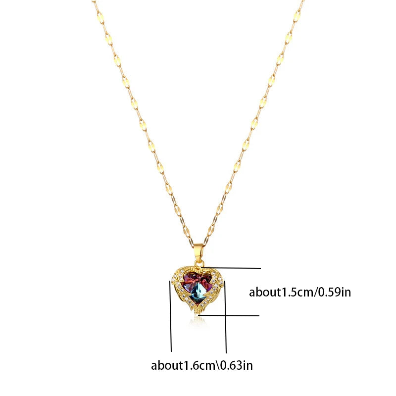 Colorful Crystal Ocean Heart Pendant Necklace for Women