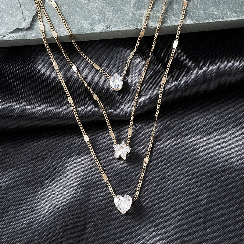Elegant Layered Zircon Pendant Necklace for Women – Sparkling Party Jewelry