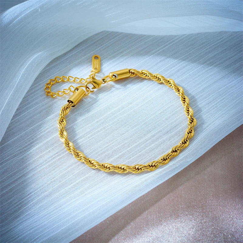 Women’s Gold-Tone Chain Necklace & Bracelet Set – 316L Stainless Steel Jewelry