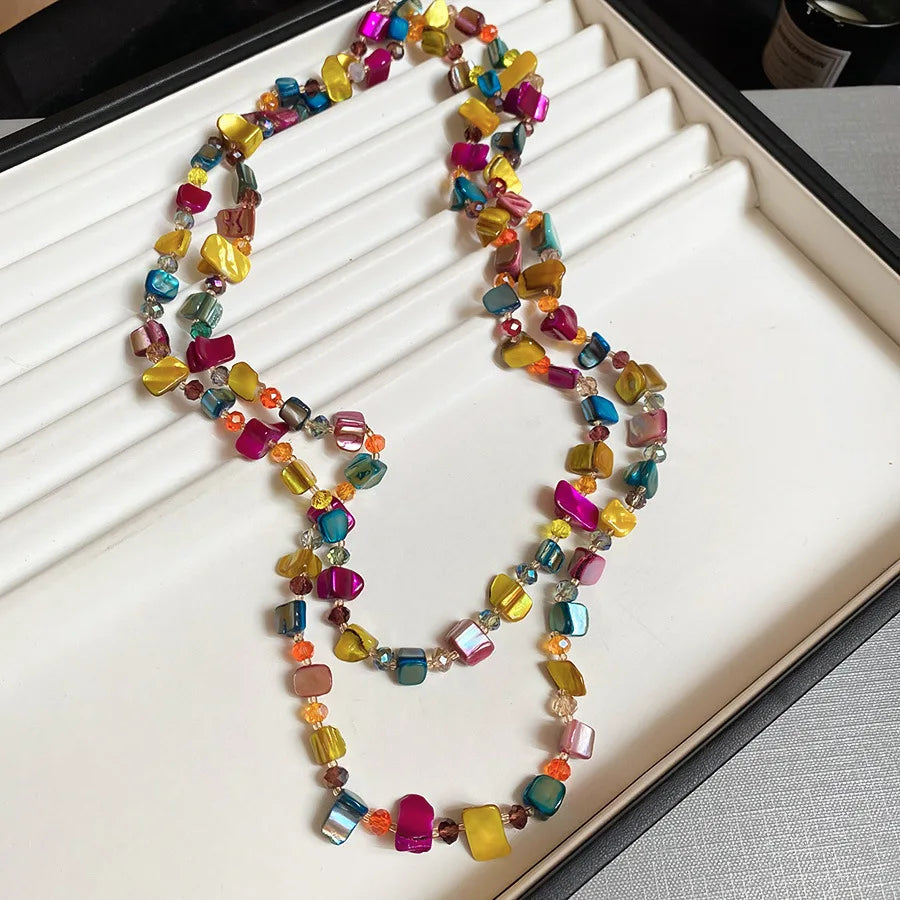 Bohemian Multicolor Shell Beaded Layered Necklace
