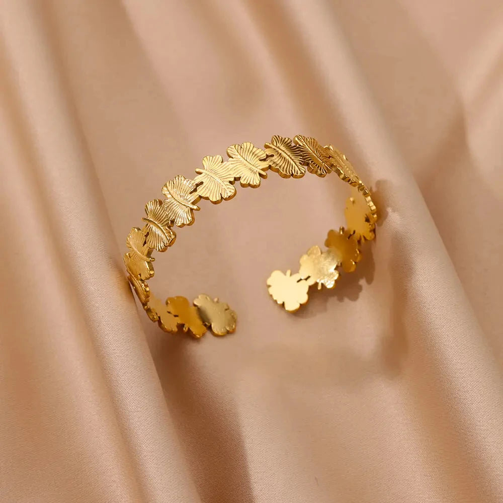 English: Luxury Textured Open Cuff Bracelet – Gold Tone