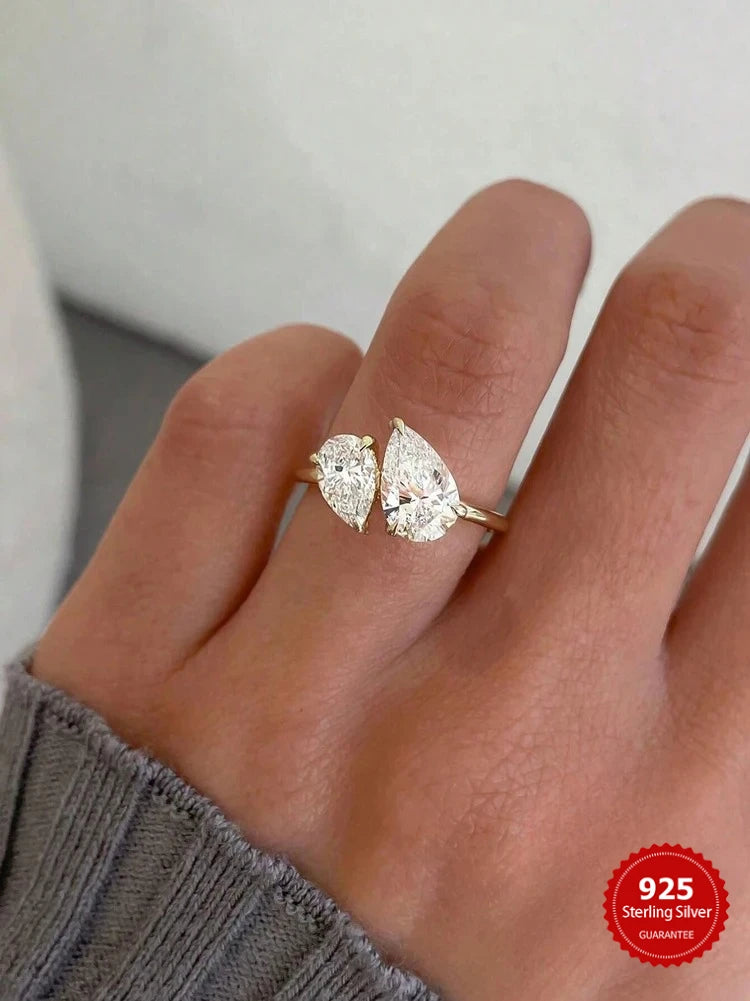 Women’s 925 Sterling Silver Interwoven Water Drop Ring – Sparkling Pear-Cut Wedding Jewelry