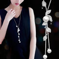 Women’s Choker Necklace with Silver-Tone Long Chain Pendant