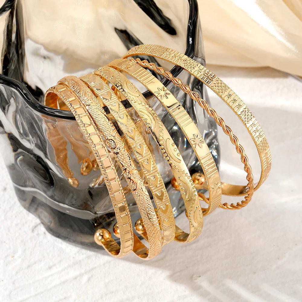 7-Piece Gold-Tone Statement Bracelet Set for Women