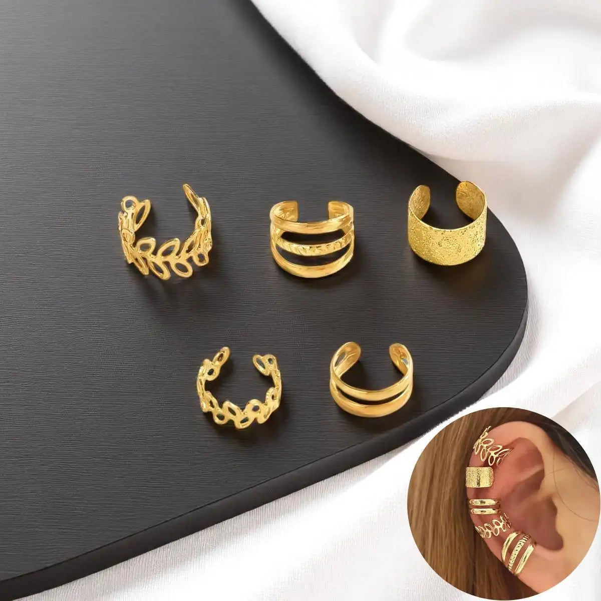 5-Piece Elegant Silver Ear Cuff Set – No Piercing Required