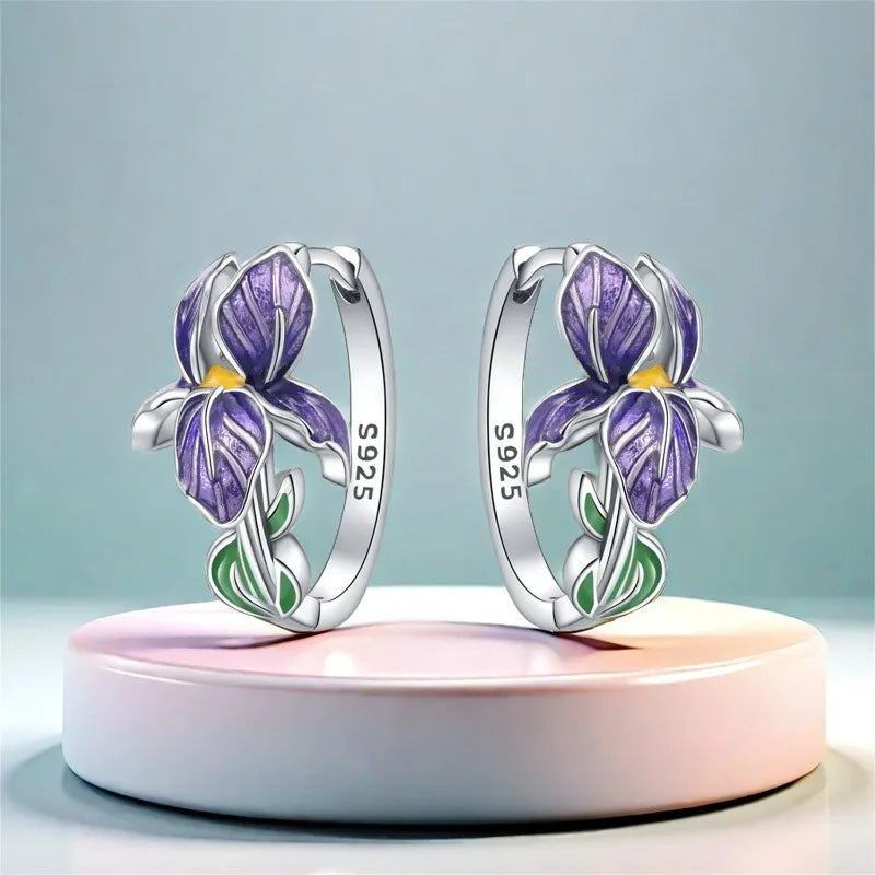 925 Sterling Silver Purple Iris Earrings