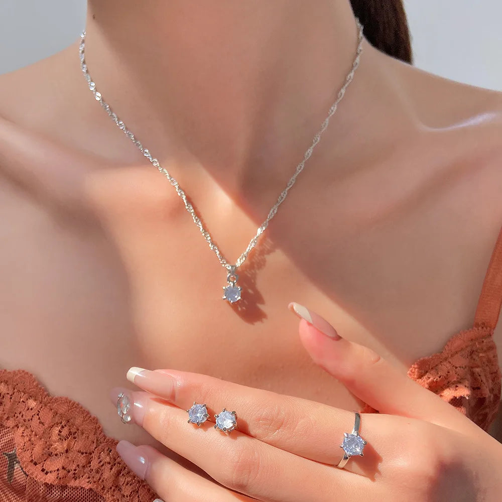 5-Piece Women’s Crystal Jewelry Set – Zirconia Necklace, Bracelet, Ring & Earrings for Weddings and Parties