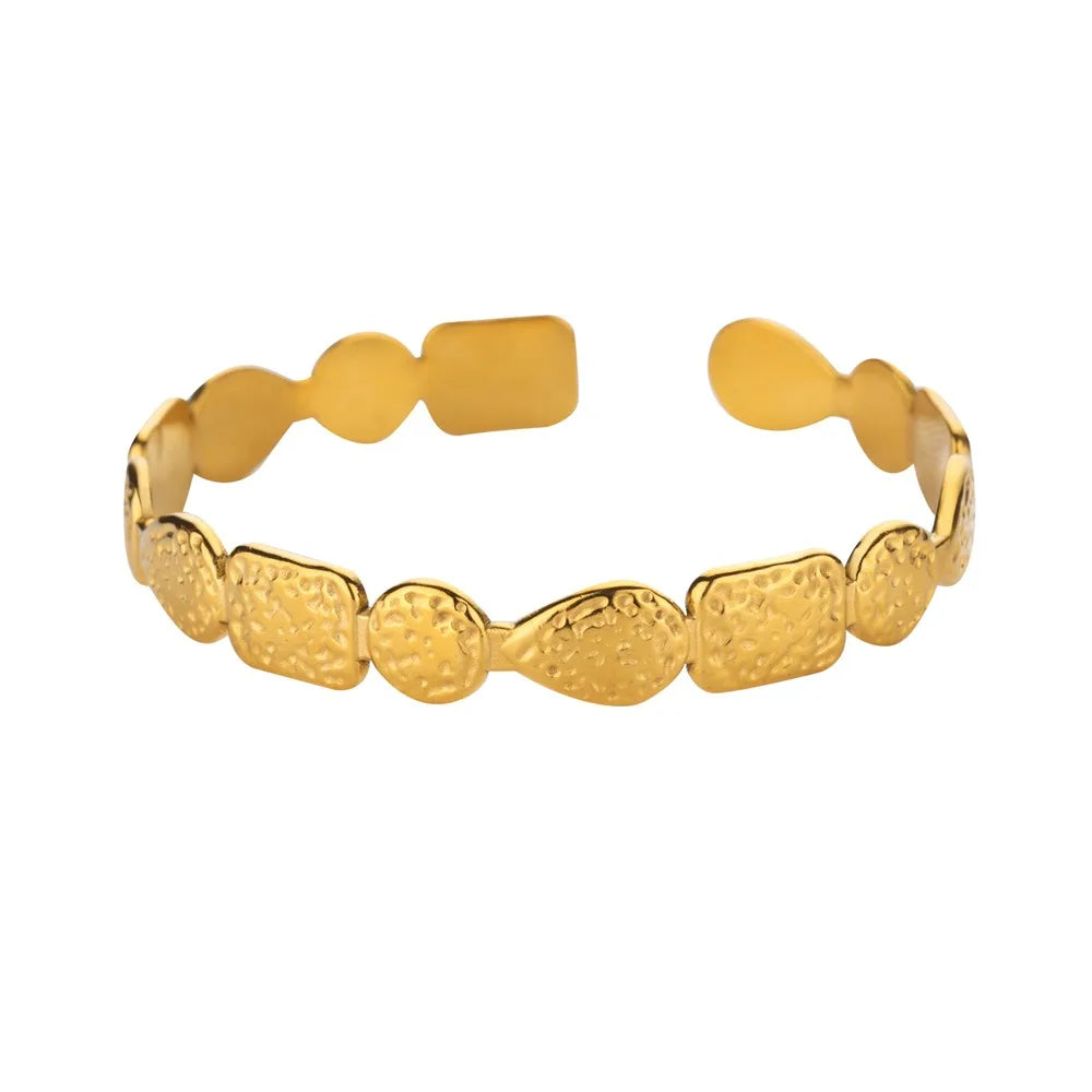 English: Luxury Textured Open Cuff Bracelet – Gold Tone
