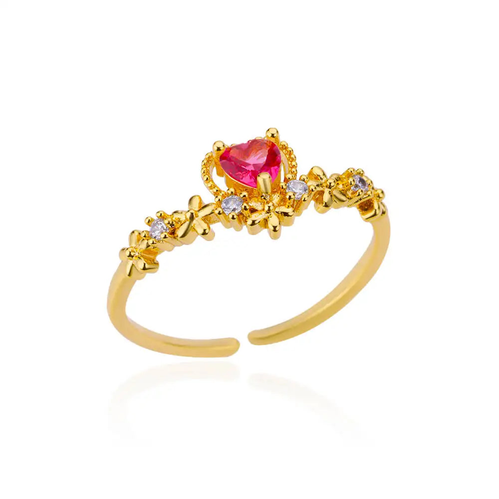Women’s Adjustable Zircon Heart Ring – Elegant Stainless Steel Wedding Jewelry