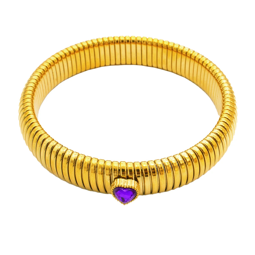 18K Gold-Plated Stainless Steel Stretch Bracelet for Women – Waterproof Retro Design