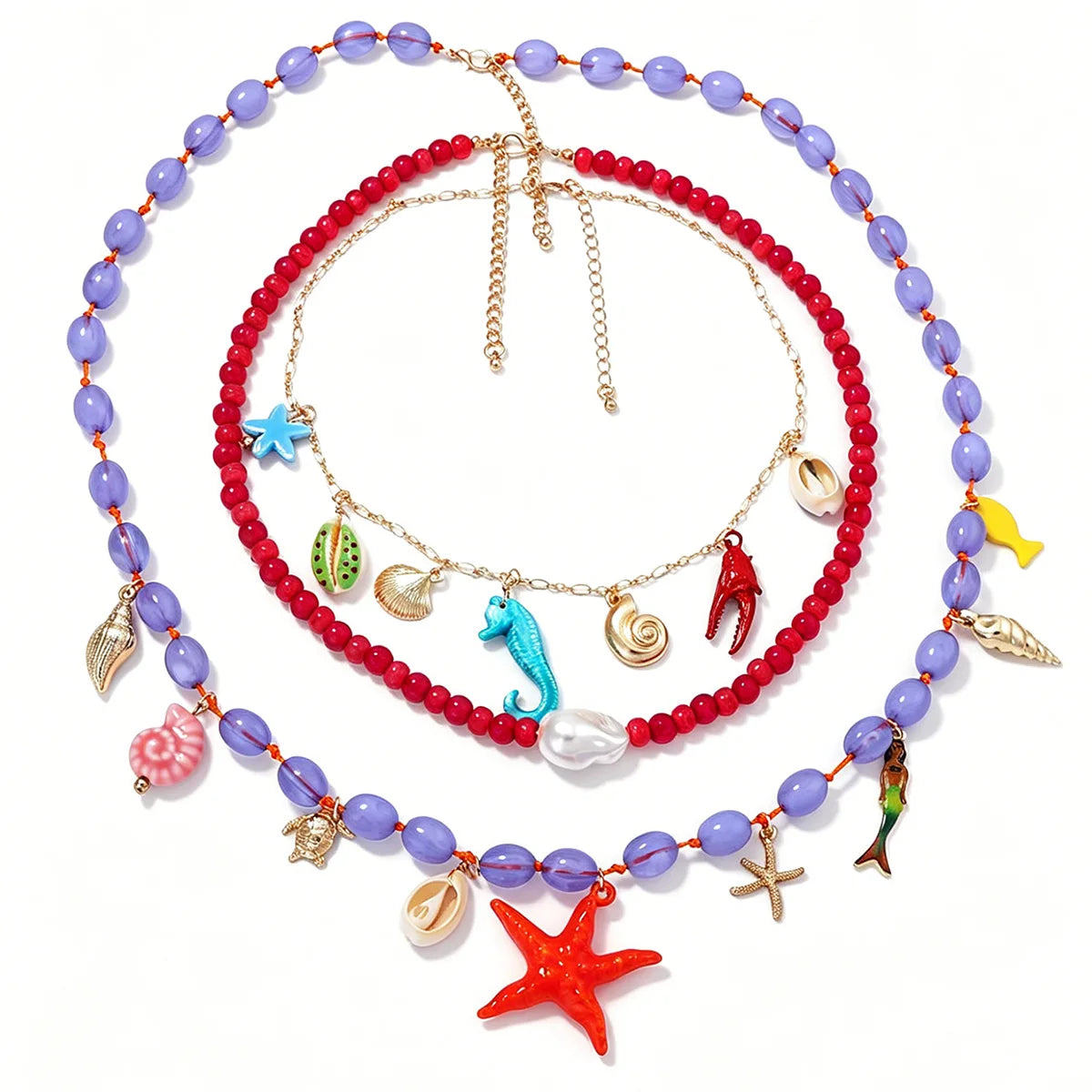 Women’s Bohemian Shell & Conch Pendant Necklace – Double-Layer Beach Jewelry