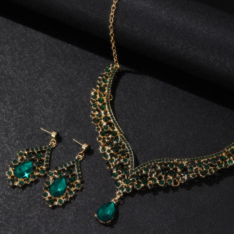 Women’s Crystal Water Drop Necklace & Earrings Set – Adjustable Rhinestone Bridal Wedding Jewelry