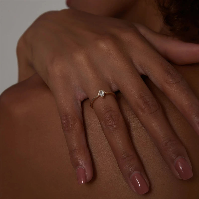 Women’s Adjustable Zircon Ring – Geometric Stainless Steel Statement Jewelry Gift