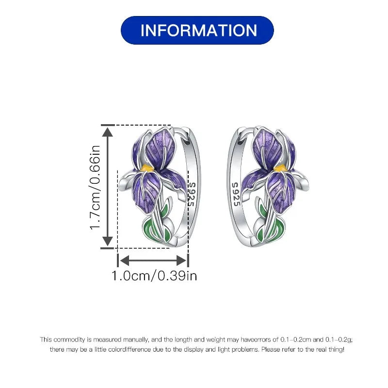 925 Sterling Silver Purple Iris Earrings