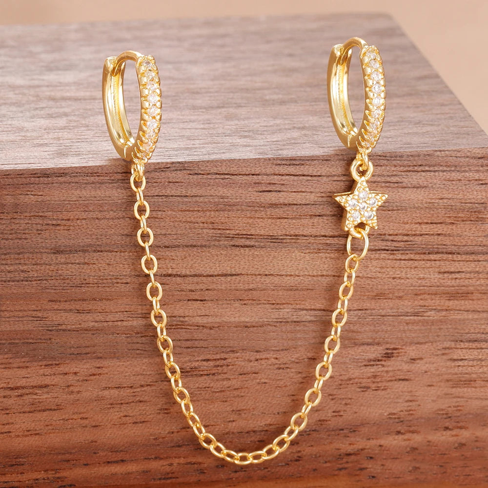Women’s 14K Gold-Plated Crystal Water Drop Chain Earrings – Stainless Steel Dangle Jewelry