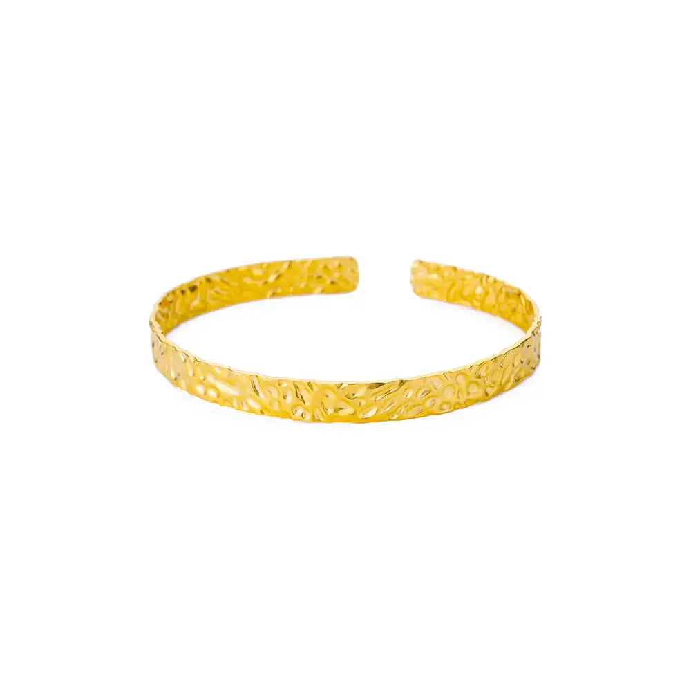 English: Luxury Textured Open Cuff Bracelet – Gold Tone