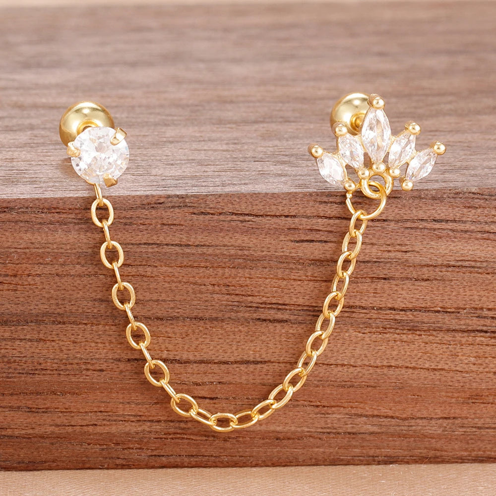 Women’s 14K Gold-Plated Crystal Water Drop Chain Earrings – Stainless Steel Dangle Jewelry