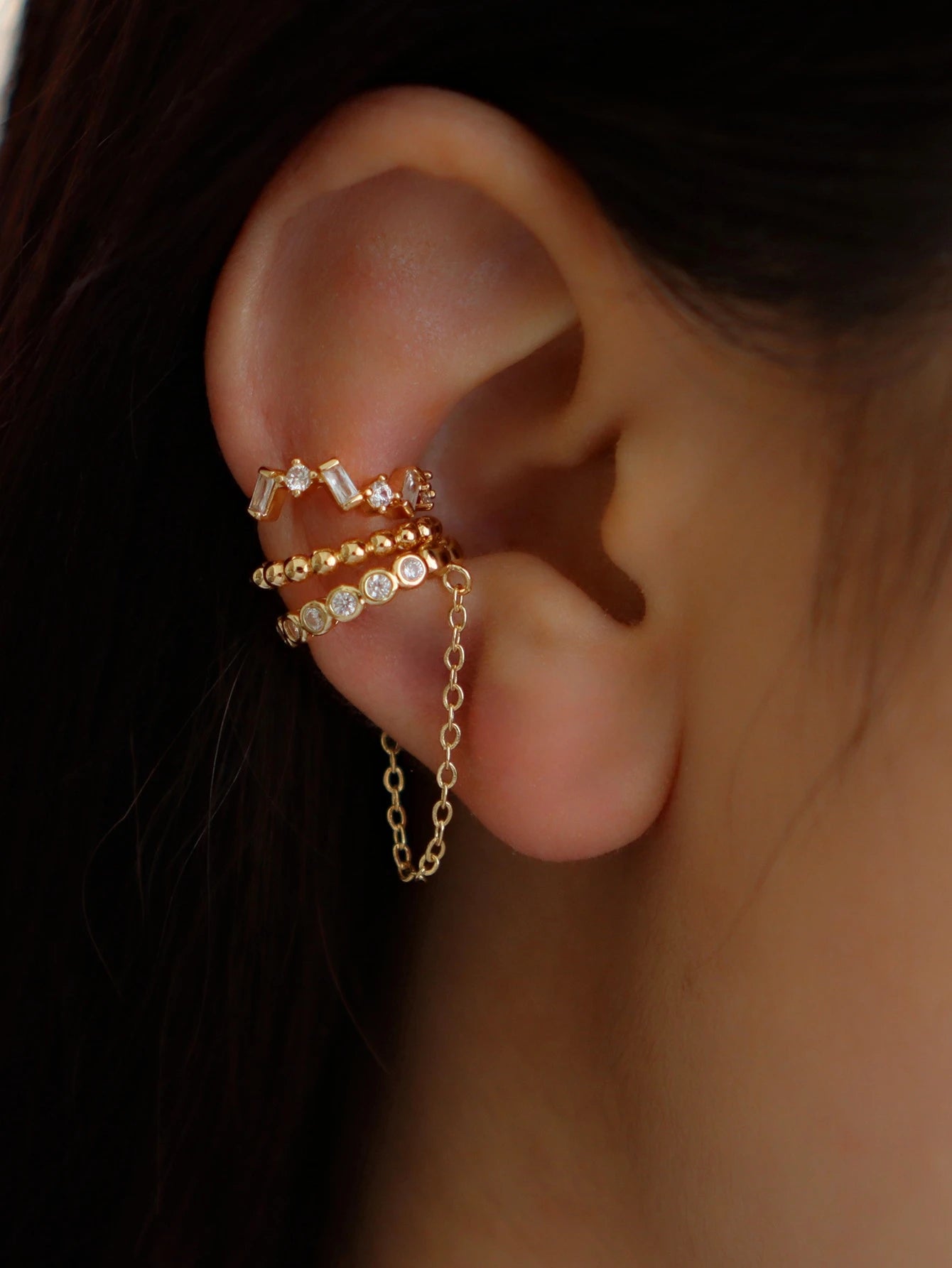 3-Piece Chain Ear Cuff Set – No Piercing Required
