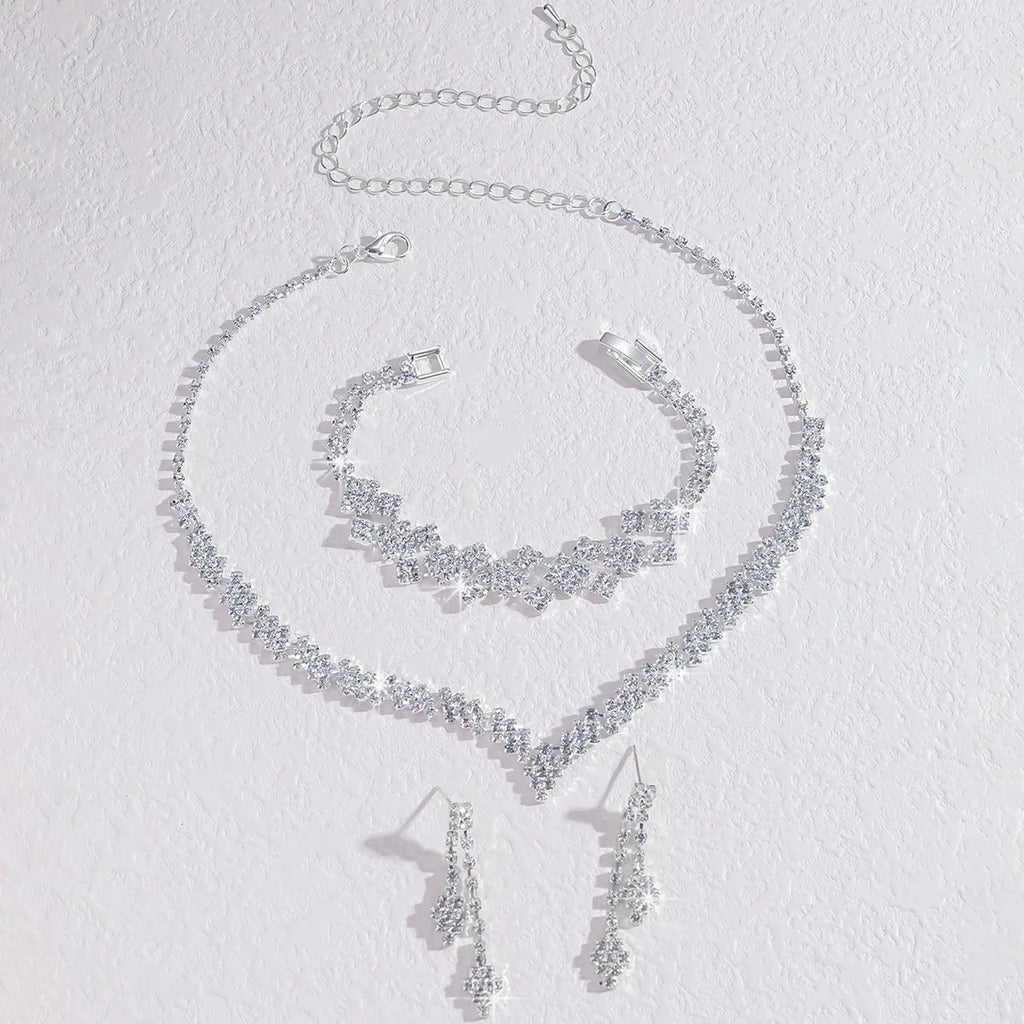 Women’s Silver-Plated Rhinestone Tassel Necklace & Earrings Set – Elegant Bridal Wedding Jewelry