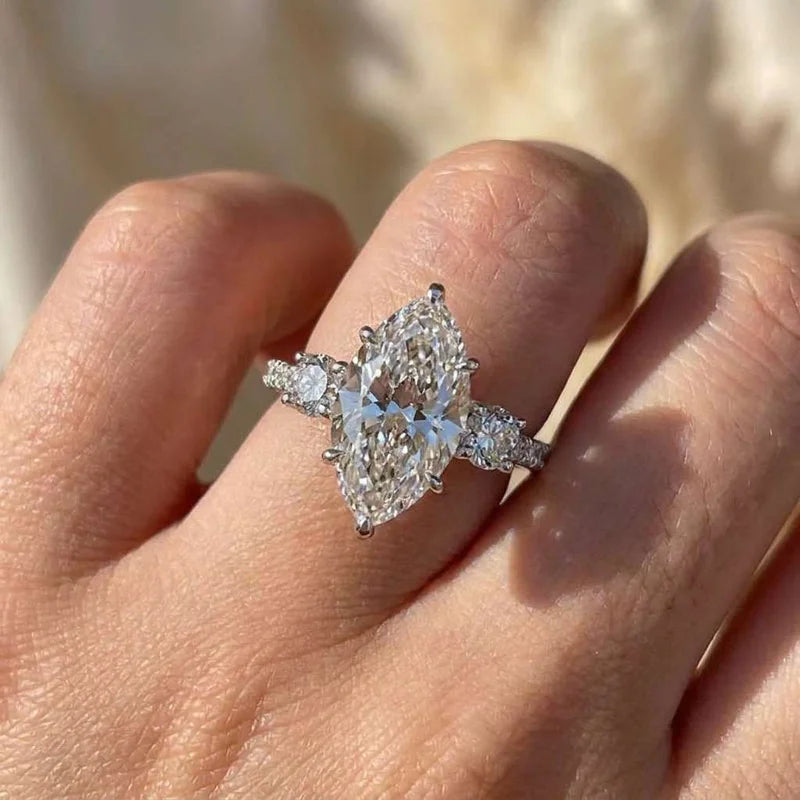 Women’s 925 Sterling Silver Marquise-Cut Zirconia Ring – Elegant Wedding Jewelry