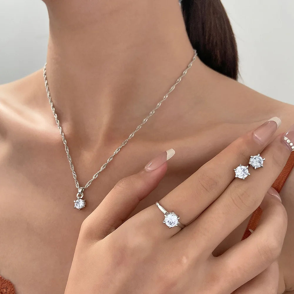 5-Piece Women’s Crystal Jewelry Set – Zirconia Necklace, Bracelet, Ring & Earrings for Weddings and Parties