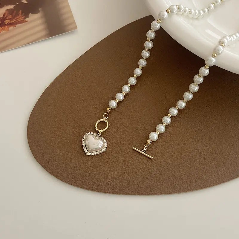 Women’s Pearl Heart Pendant Necklace – Elegant Romantic Jewelry Gift