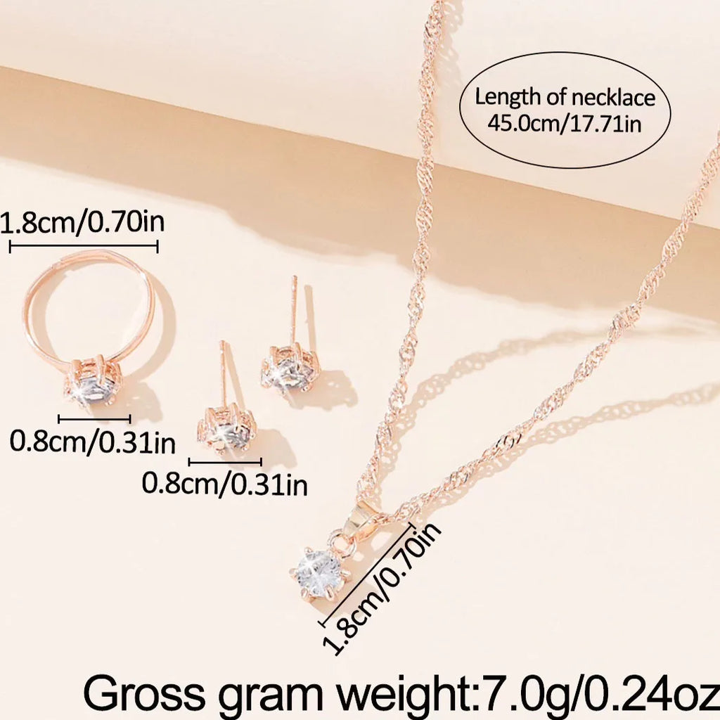 5-Piece Women’s Crystal Jewelry Set – Zirconia Necklace, Bracelet, Ring & Earrings for Weddings and Parties