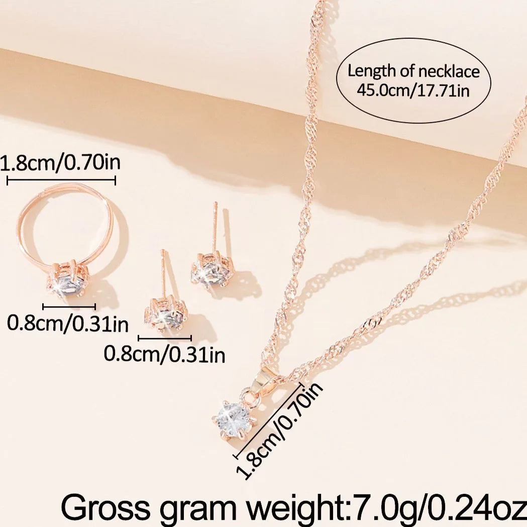 5-Piece Women’s Crystal Jewelry Set – Zirconia Necklace, Bracelet, Ring & Earrings for Weddings and Parties