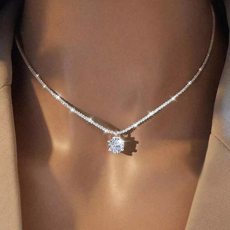 Luxury 1CT Moissanite Pendant Necklace in 925 Sterling Silver